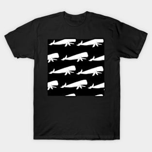 Black and White Whale Repeat Pattern T-Shirt